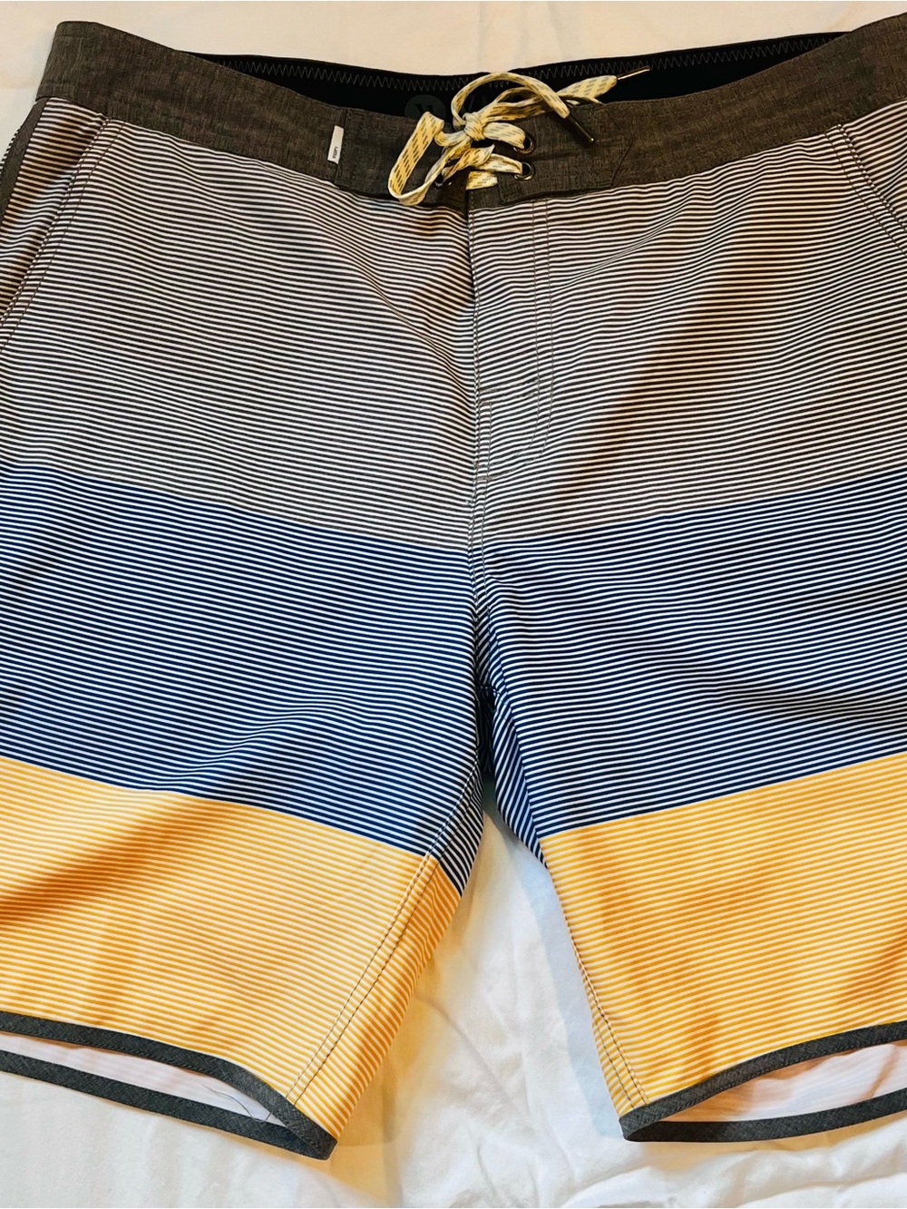 Men's Striped Swim Trunks in Gray Navy & Yellow
